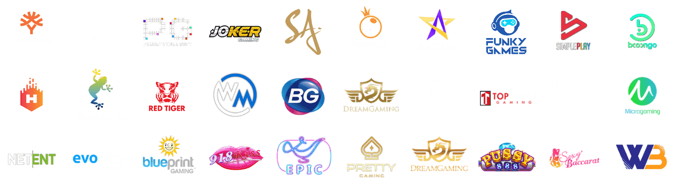 รวมโลโก้ค่ายเกมสล็อต pangjad99 เช่น PG Soft Pragmatic Play Joker Gaming Yggdrasil และค่ายเกมสล็อตชั้นนำ